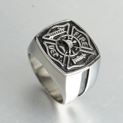 ALDO Jewelry 7 / Black American Firefighter Silver Plated Men's  Ring
