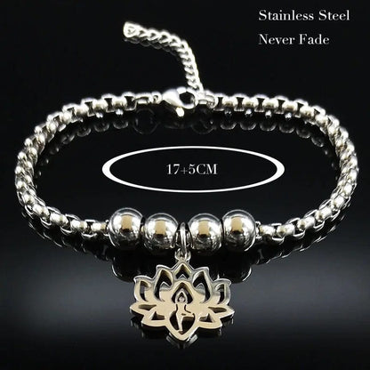 ALDO Jewelry Bracelet Yoga Lotus Stainless Steel Double Layer Necklace Pendant Bracelet and Earings For Good Health and Great Fortune for Woman
