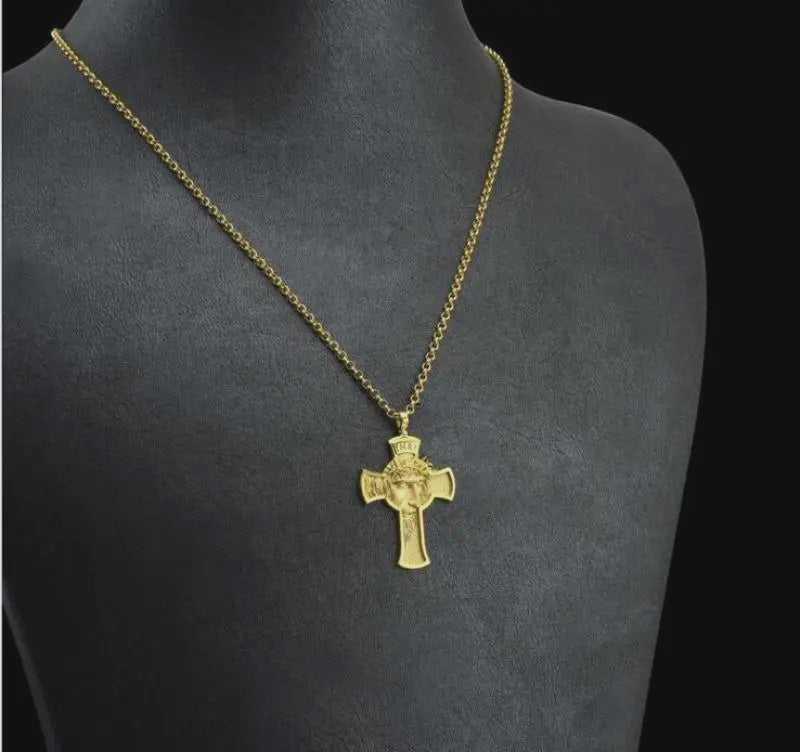 ALDO Jewelry Cross With Jesus Head and Crown of Thorns Amulet Medal Pendant Necklace for Men and Women