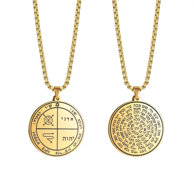 ALDO Jewelry Gold King Solomon Unique Double Sided Seal Amulet Pentacle Pendant Evil Eye Protection and Prayer to God for Wealth And Riches in Your Houses