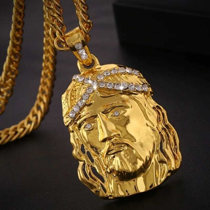 ALDO Jewelry Jesus Christ Designer Christian Amulet Pendant Necklace with Rhinestones