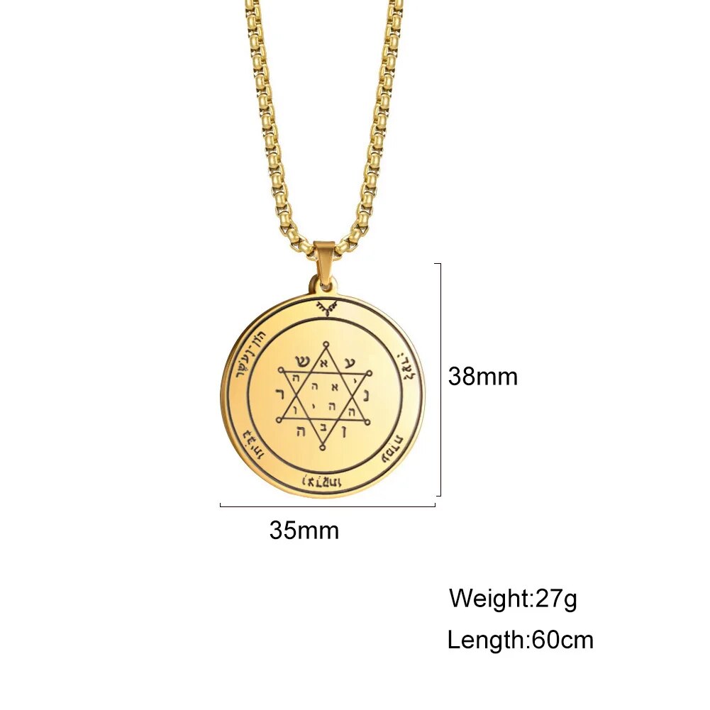 ALDO Jewelry King Solomon Unique Double Sided Seal Amulet Pentacle Pendant with Prayer to God for Tranquility Wealth And Riches in Your Houses