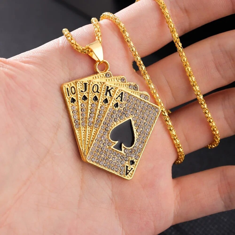 ALDO Jewelry Playing Cards For Good Luck and Fortune For Players Gold Pendant Necklace with Zircon