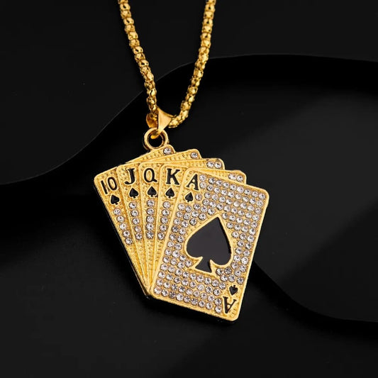 ALDO Jewelry Playing Cards For Good Luck and Fortune For Players Gold Pendant Necklace with Zircon