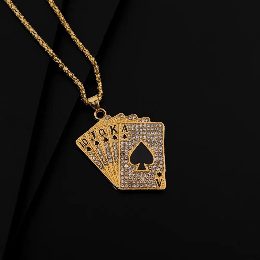 ALDO Jewelry Playing Cards For Good Luck and Fortune For Players Gold Pendant Necklace with Zircon