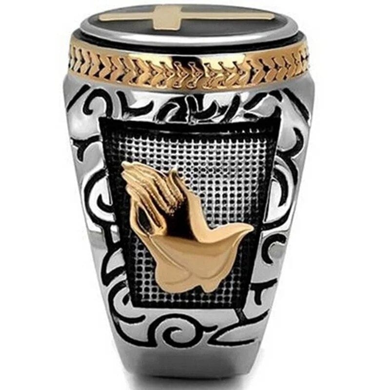 ALDO Jewelry Religious Amulet Crusader Christian Cross Praying Hands Men's Fashion Ring