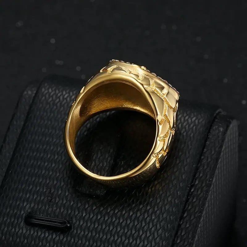 ALDO Jewelry Ring with Cross and Jesus Crist and Rhinestones Gold Color Amulet for Men