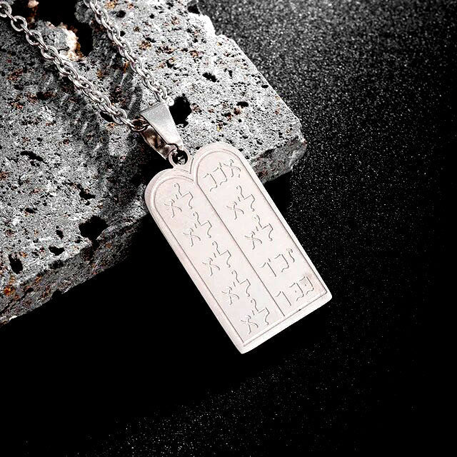 ALDO Jewelry Silver Hebrew Amulet With Ten Commendments for Health,Prosperity and Protection Pendant Necklace for Man and Women