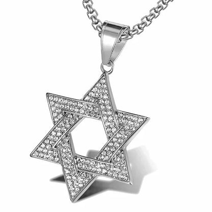 ALDO Jewelry Silver Jewish Star of Davide with Rhinestones for Health,Prosperity and Protection Pendant Necklace for  Man and Women