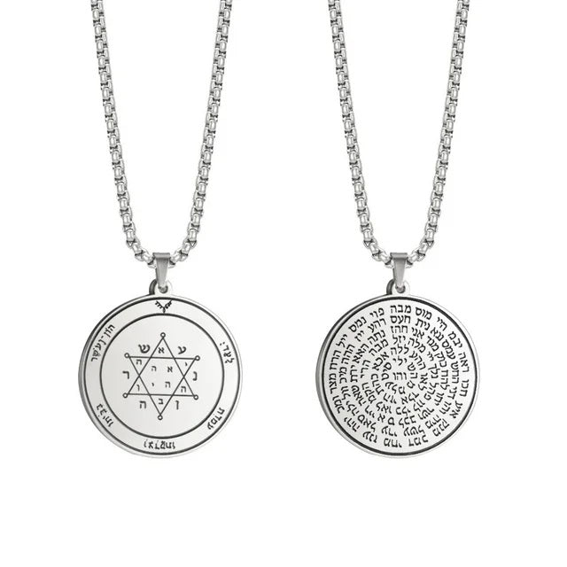 ALDO Jewelry Silver King Solomon Unique  Double Sided Seal Amulet Pentacle Pendant with Prayer to God for Tranquility Wealth And Riches in Your Houses