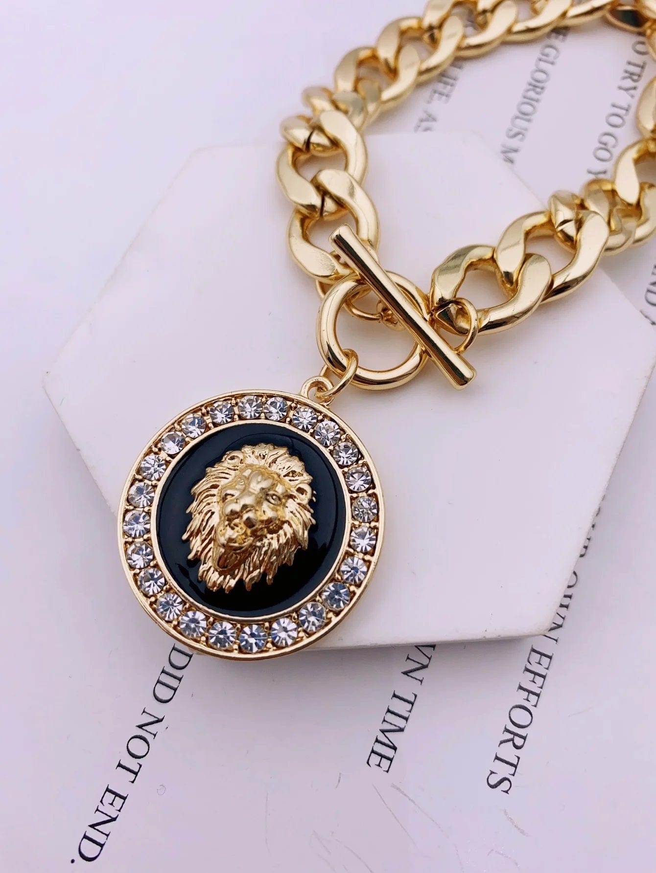 ALDO Jewelry Unique Gold Plated Lion Head Braided Bracelet with Rhinestones