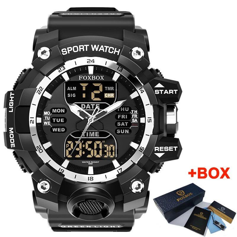 ALDO Jewelry > Watches Black FOXBOX Red Sports Military Quartz Watch Waterproof Digital Dual Display For Man