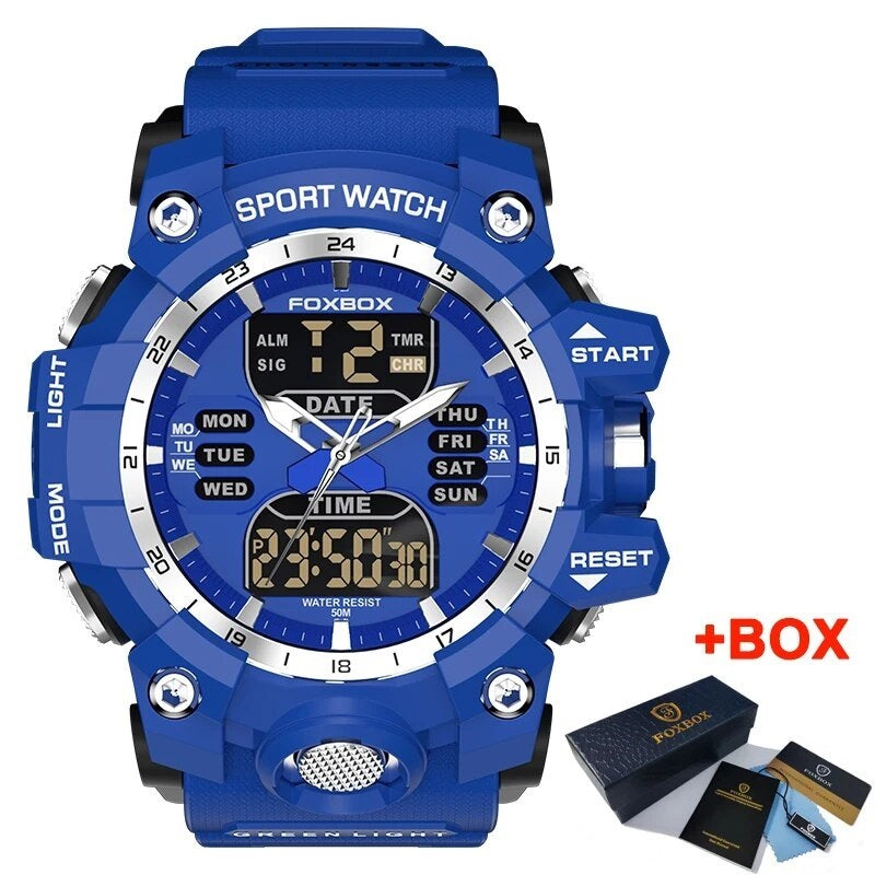 ALDO Jewelry > Watches Blue FOXBOX Red Sports Military Quartz Watch Waterproof Digital Dual Display For Man