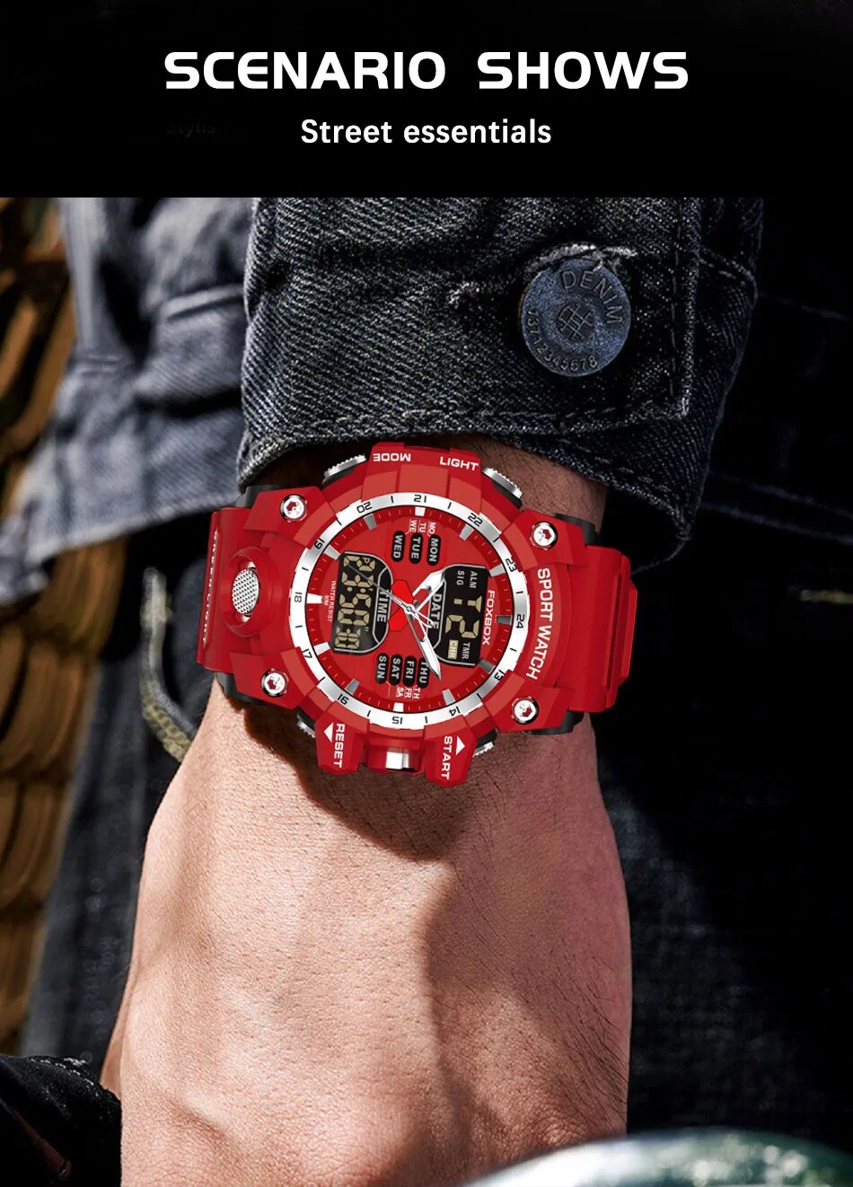 ALDO Jewelry > Watches FOXBOX Red Sports Military Quartz Watch Waterproof Digital Dual Display For Man