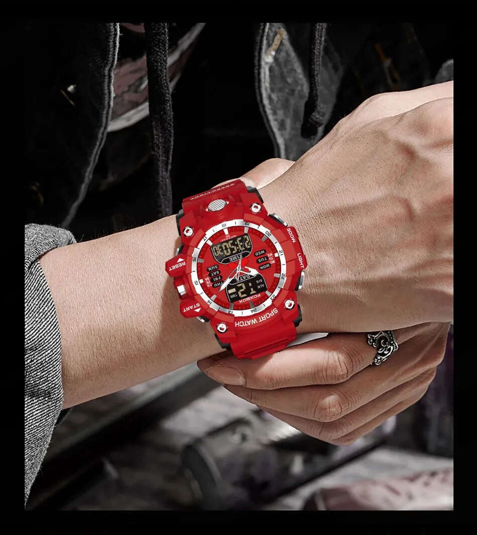 ALDO Jewelry > Watches FOXBOX Red Sports Military Quartz Watch Waterproof Digital Dual Display For Man