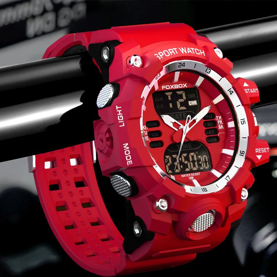 ALDO Jewelry > Watches FOXBOX Red Sports Military Quartz Watch Waterproof Digital Dual Display For Man