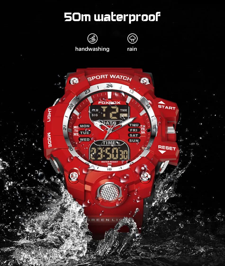 ALDO Jewelry > Watches FOXBOX Red Sports Military Quartz Watch Waterproof Digital Dual Display For Man
