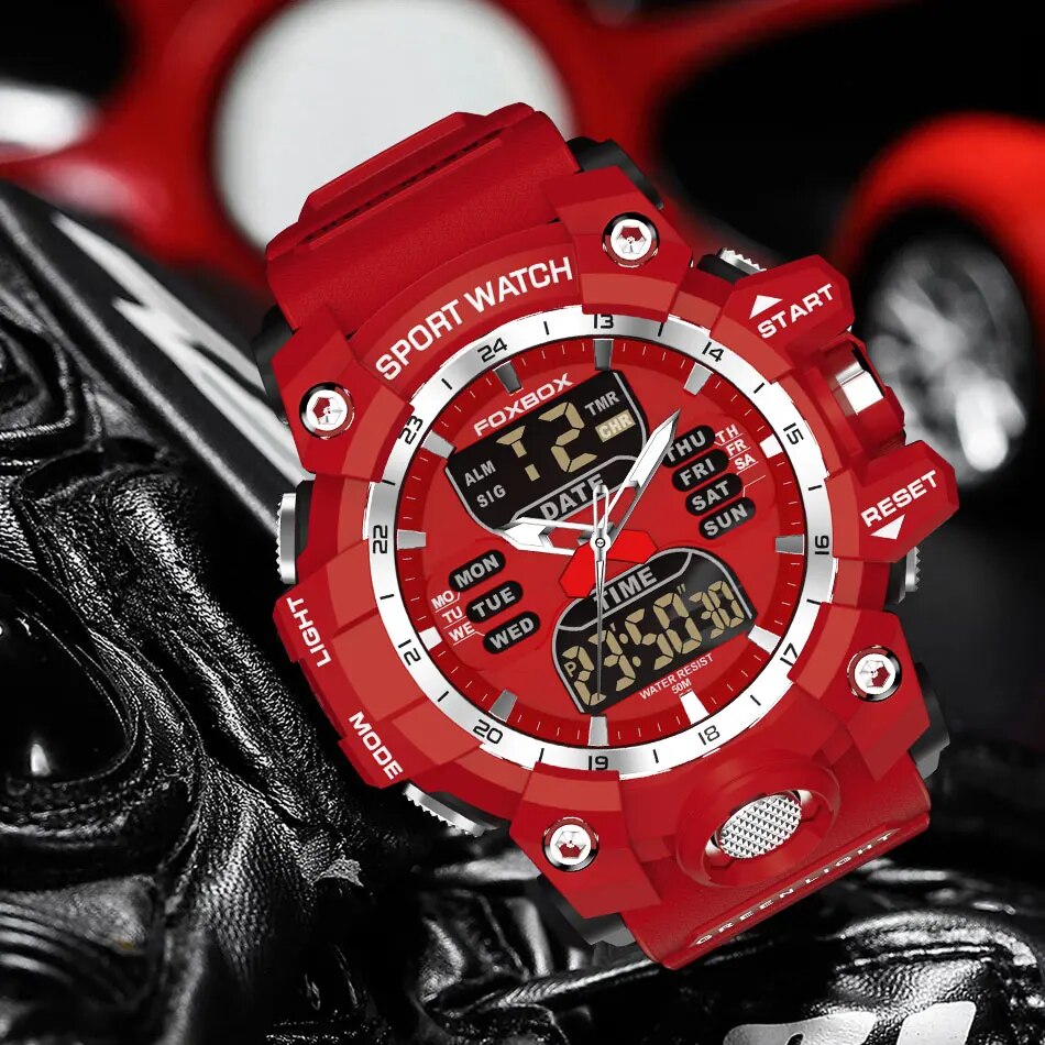 ALDO Jewelry > Watches FOXBOX Red Sports Military Quartz Watch Waterproof Digital Dual Display For Man