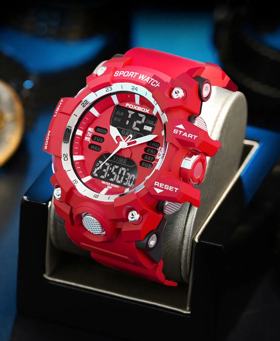 ALDO Jewelry > Watches FOXBOX Red Sports Military Quartz Watch Waterproof Digital Dual Display For Man