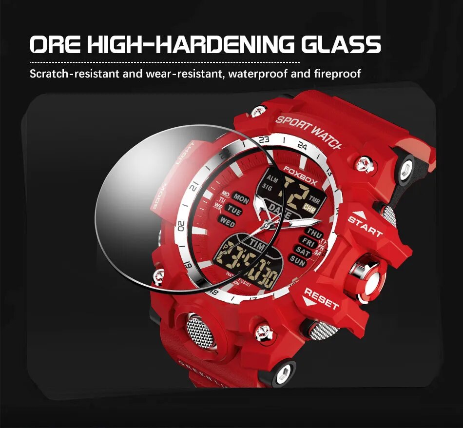 ALDO Jewelry > Watches FOXBOX Red Sports Military Quartz Watch Waterproof Digital Dual Display For Man