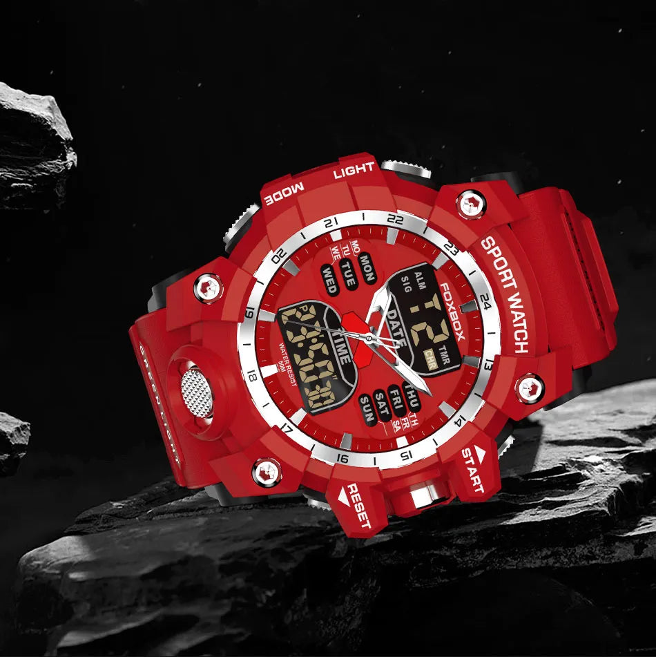 ALDO Jewelry > Watches FOXBOX Red Sports Military Quartz Watch Waterproof Digital Dual Display For Man