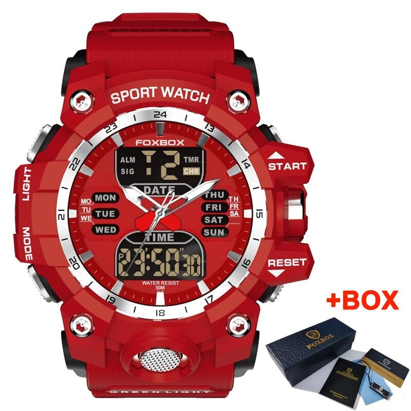 ALDO Jewelry > Watches Red FOXBOX Red Sports Military Quartz Watch Waterproof Digital Dual Display For Man