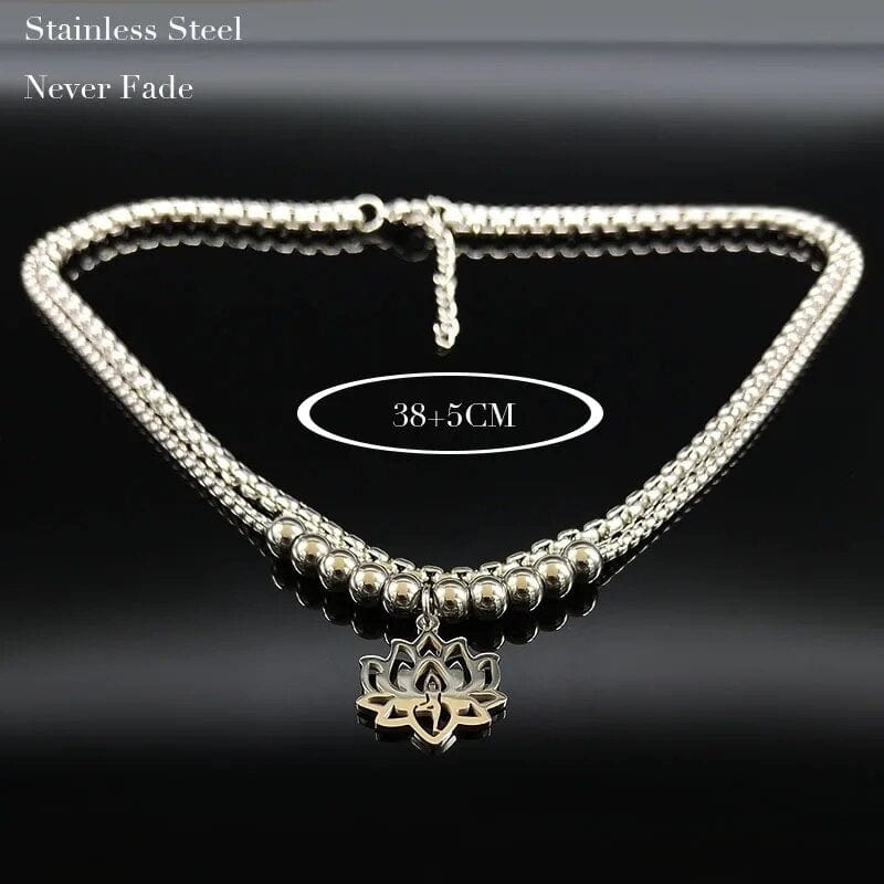 ALDO Jewelry Yoga Lotus Stainless Steel Double Layer Necklace Pendant Bracelet and Earings For Good Health and Great Fortune for Woman