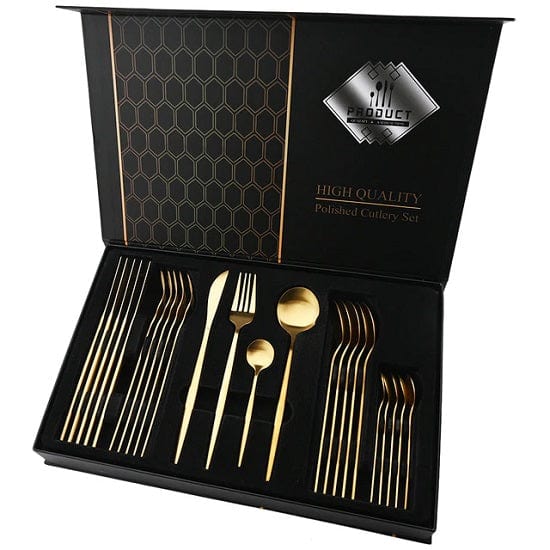 ALDO Kitchen & Dining / Tableware / 24pcs Black Gold Silver Upscale Tableware Dinnerware Stainless Steel Cutlery Sets In Gift Box