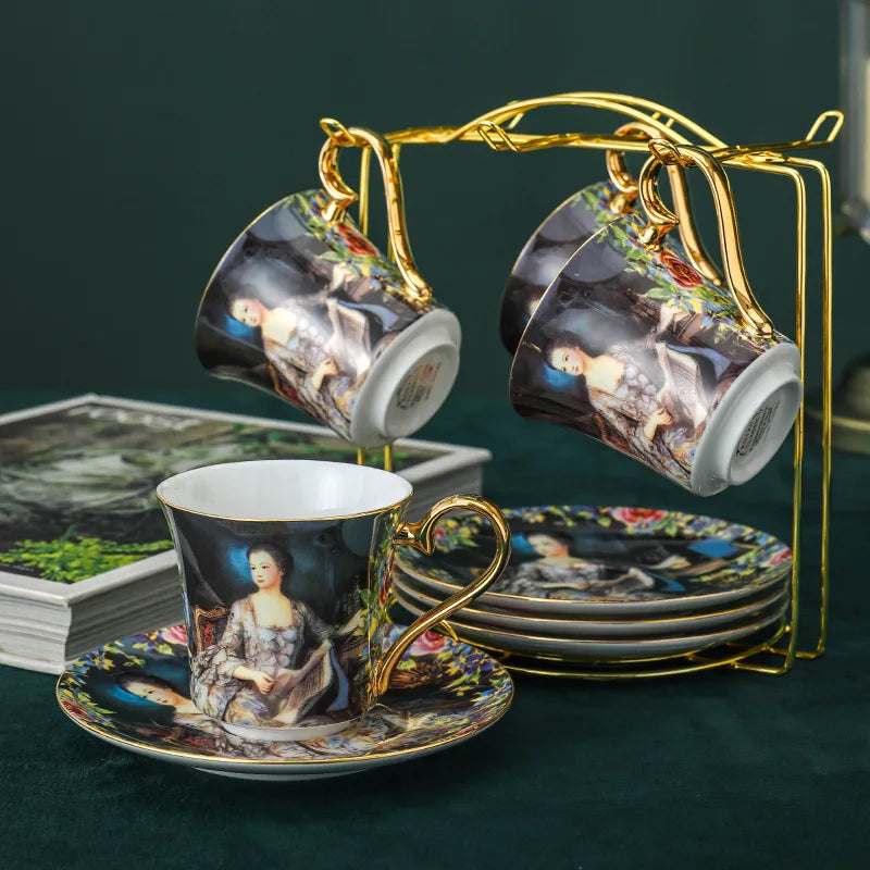 ALDO > Kitchen & Dining > Tableware > Dinnerware 4 cup 4 saucer Beautiful Venetian Art Bone China 24 carat Plated Vintage Porcelain Coffee Tea Sets