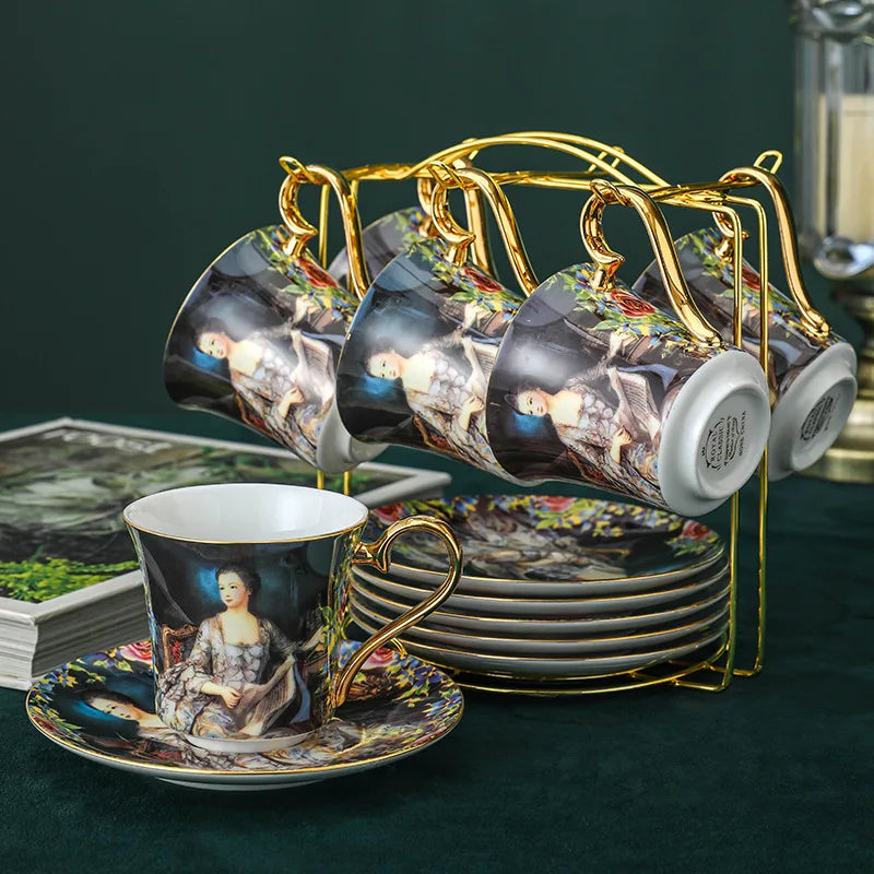 ALDO > Kitchen & Dining > Tableware > Dinnerware 6 cup 6 saucer Beautiful Venetian Art Bone China 24 carat Plated Vintage Porcelain Coffee Tea Sets