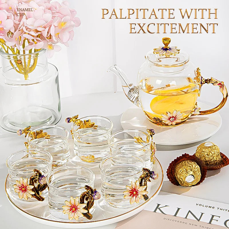 ALDO > Kitchen & Dining > Tableware > Dinnerware Beautiful Enamel Crystal Tea Set and Daisy Glass Teapot