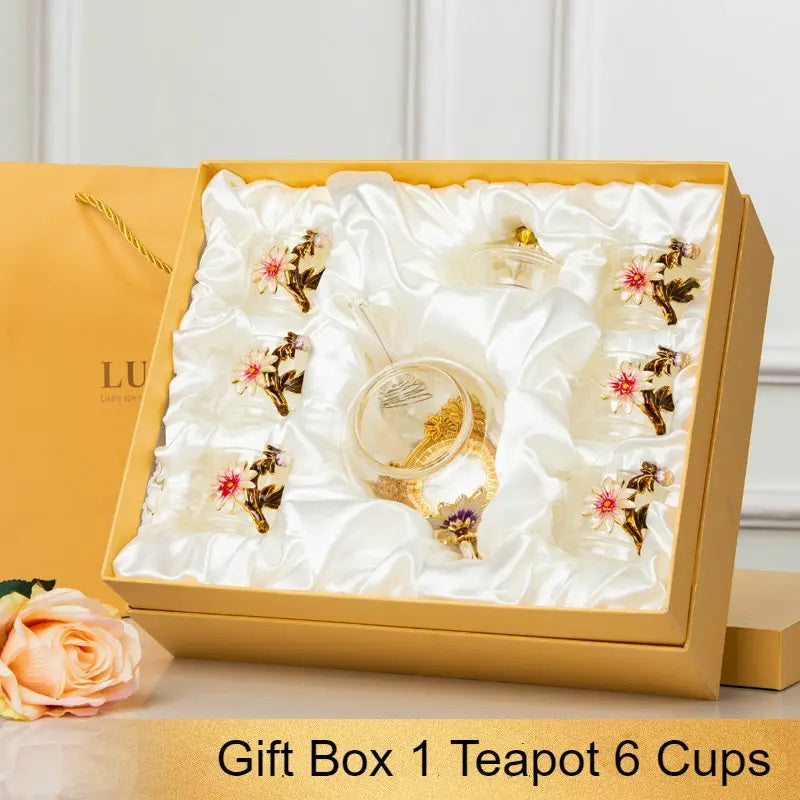 ALDO > Kitchen & Dining > Tableware > Dinnerware Beautiful Enamel Crystal Tea Set and Daisy Glass Teapot