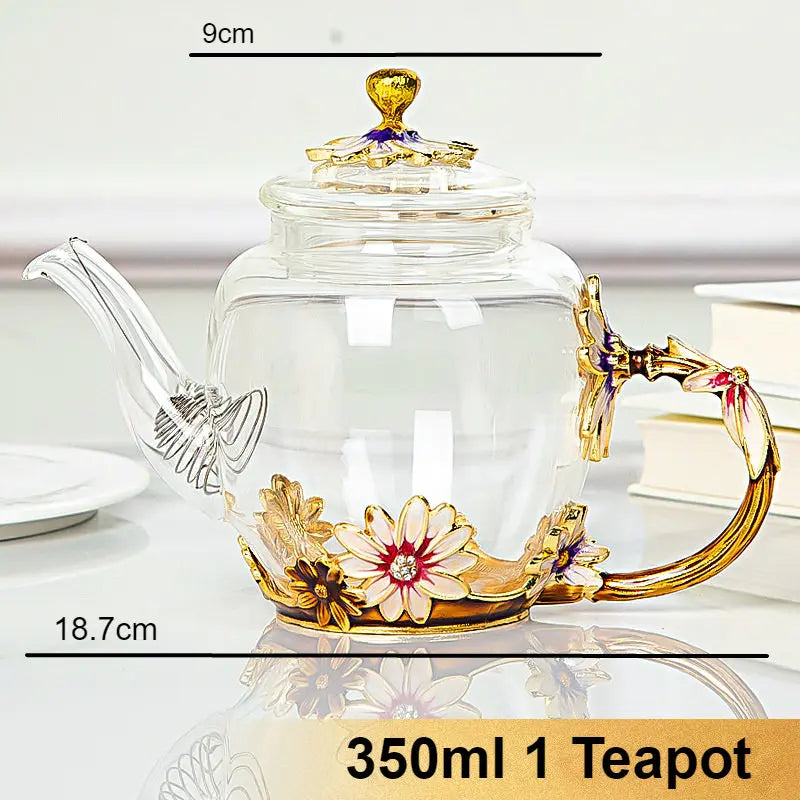 ALDO > Kitchen & Dining > Tableware > Dinnerware Beautiful Enamel Crystal Tea Set and Daisy Glass Teapot