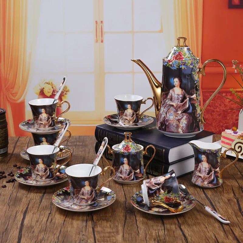 ALDO > Kitchen & Dining > Tableware > Dinnerware Full set Beautiful Venetian Art Bone China 24 carat Plated Vintage Porcelain Coffee Tea Sets