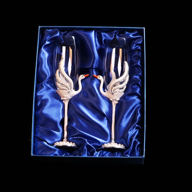 ALDO Kitchen & Dining > Tableware > Drinkware Exquisite Unique Custom Made Swan Wedding Led Free Crystal Champagne Wine Glasses Set of Two