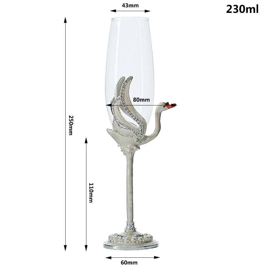 ALDO Kitchen & Dining > Tableware > Drinkware Exquisite Unique Custom Made Swan Wedding Led Free Crystal Champagne Wine Glasses Set of Two