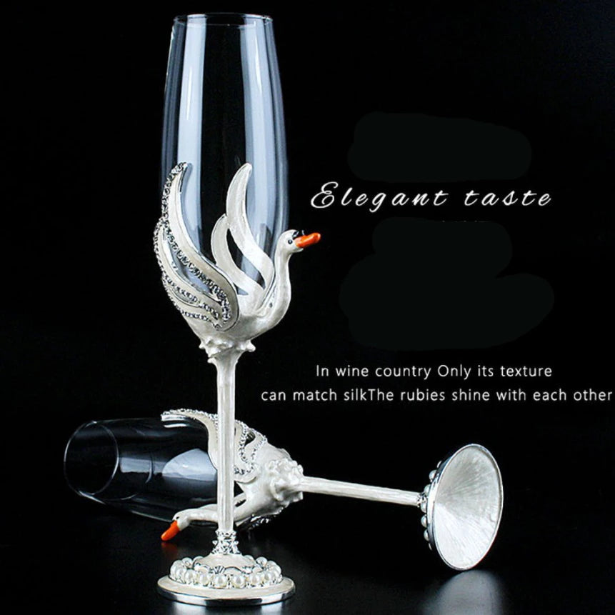 ALDO Kitchen & Dining > Tableware > Drinkware Exquisite Unique Custom Made Swan Wedding Led Free Crystal Champagne Wine Glasses Set of Two