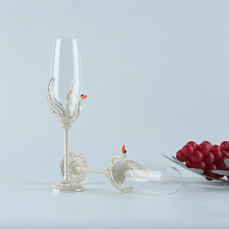 ALDO Kitchen & Dining > Tableware > Drinkware Exquisite Unique Custom Made Swan Wedding Led Free Crystal Champagne Wine Glasses Set of Two