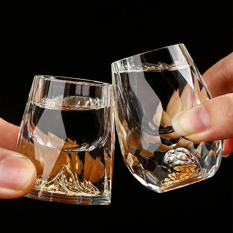ALDO Kitchen & Dining > Tableware > Drinkware Luxury Lead Free Crystal Glass 24 karat Gold Foil Hand Blown Dimond Cut For Whisky Vodka Glasses