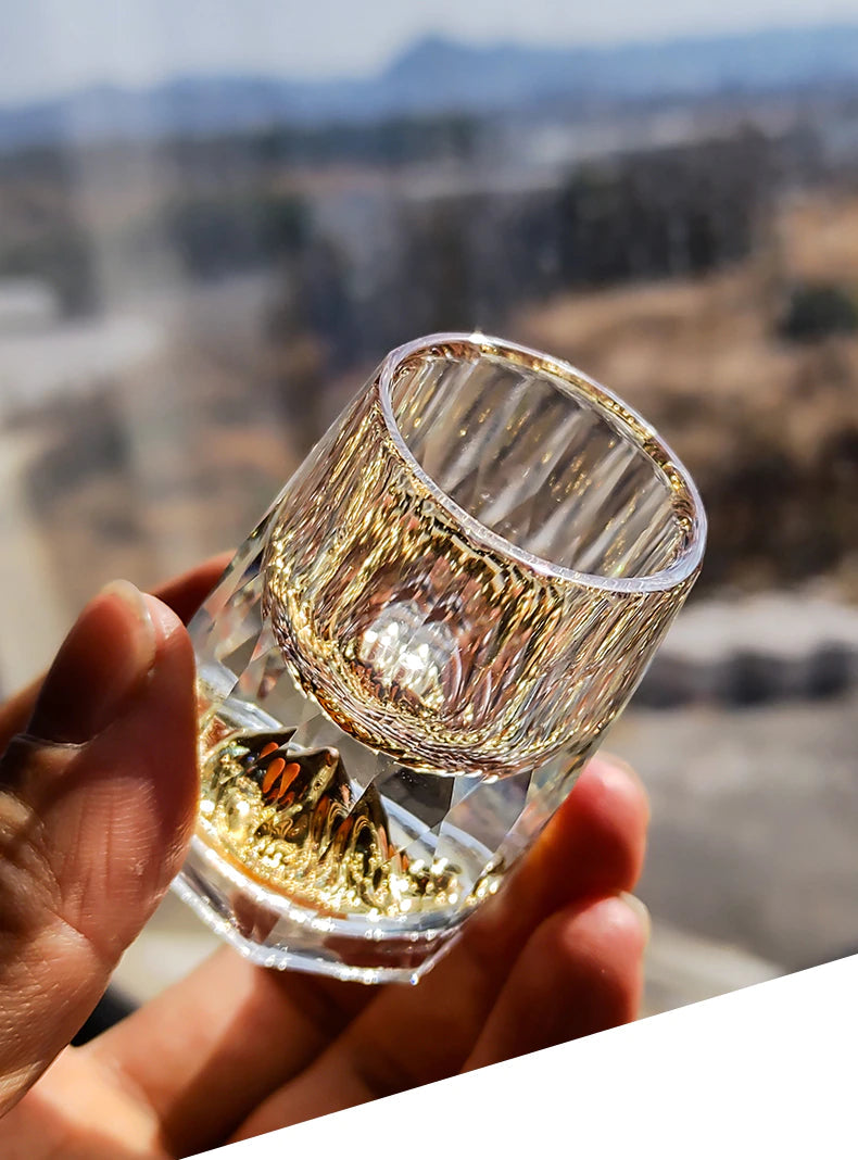 ALDO Kitchen & Dining > Tableware > Drinkware Luxury Lead Free Crystal Glass 24 karat Gold Foil Hand Blown Dimond Cut For Whisky Vodka Glasses