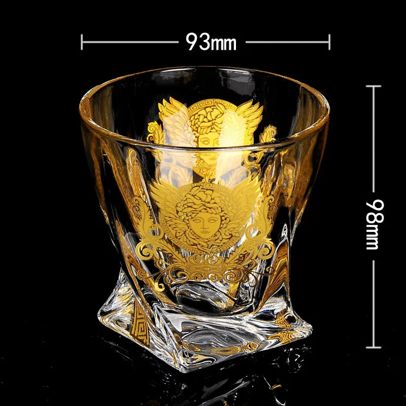 ALDO Kitchen & Dining > Tableware > Drinkware Luxury Versace Style Hand Cut and Blown 24 Karat Gold Plated Crystal lead Free Glasses for Whisky Vodka Cocktails