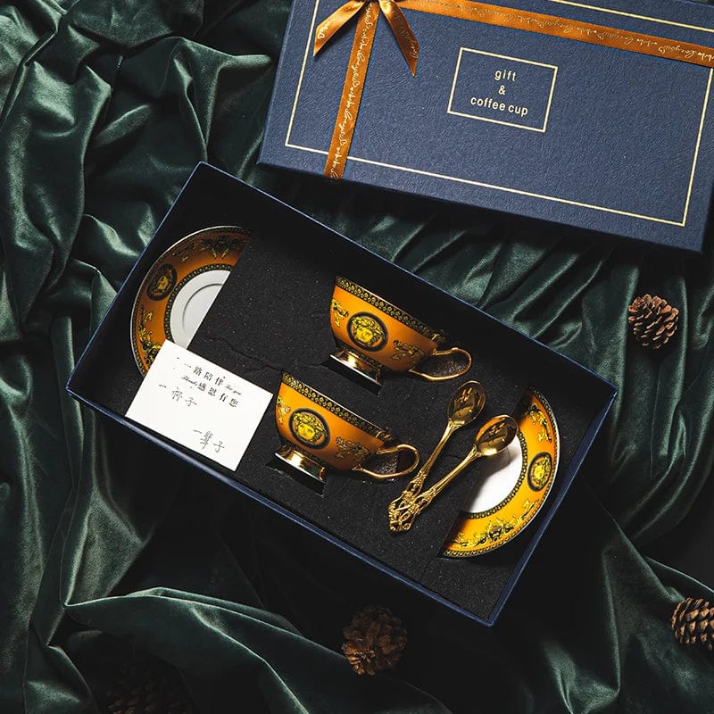 ALDO Kitchen & Dining > Tableware > Drinkware New Coffee and Tea Sets / Porcelain / F 2-piece set Versace Style Royal Classic Luxury Premium Coffee and Tea Sets For Two 24 K Gold Plated Bone China Porcelain