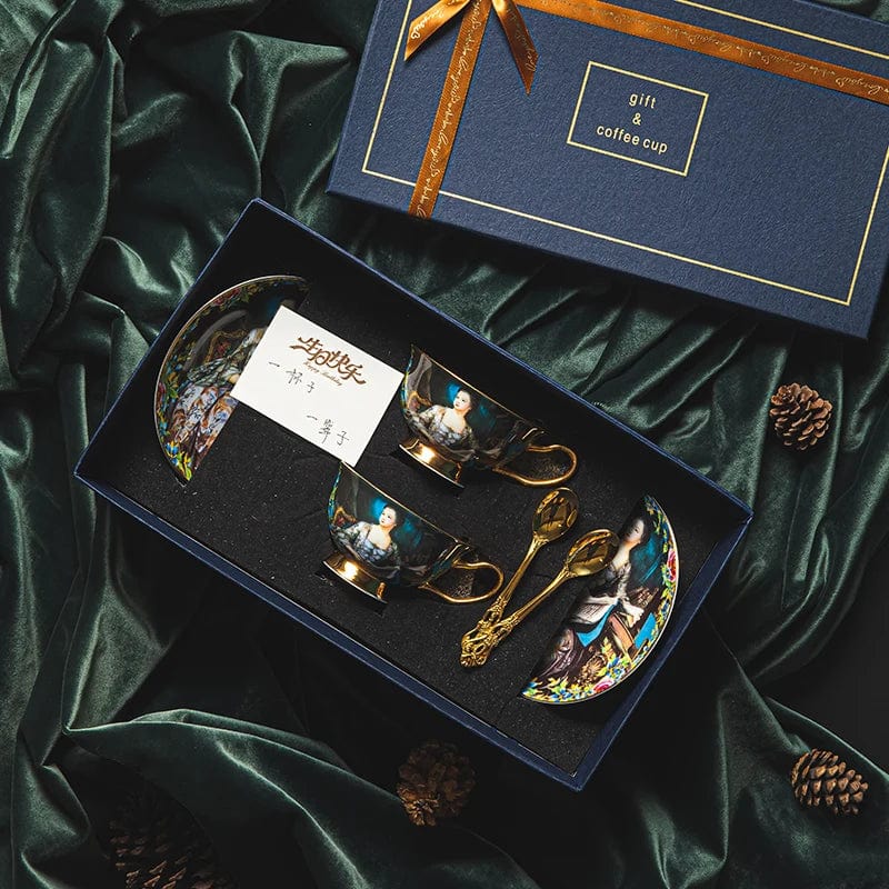 ALDO Kitchen & Dining > Tableware > Drinkware New Coffee and Tea Sets / Porcelain / R 2-piece set Venetian Art Royal Classic Luxury Premium Coffee and Tea Sets For Two 24 K Gold Plated Bone China Porcelain