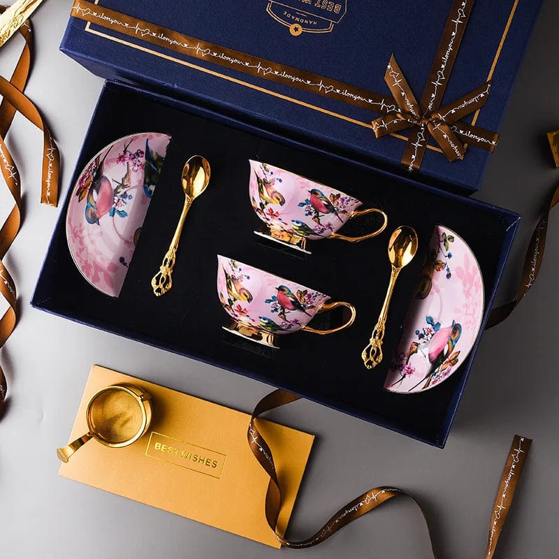 ALDO Kitchen & Dining > Tableware > Drinkware New Coffee and Tea Sets / Porcelain / Two Cups two Saucers Two Spoons Gift Set Style 3 Royal Classic italian  Art Coffee and Tea Set 24 K Gold Plated Bone China Porcelain