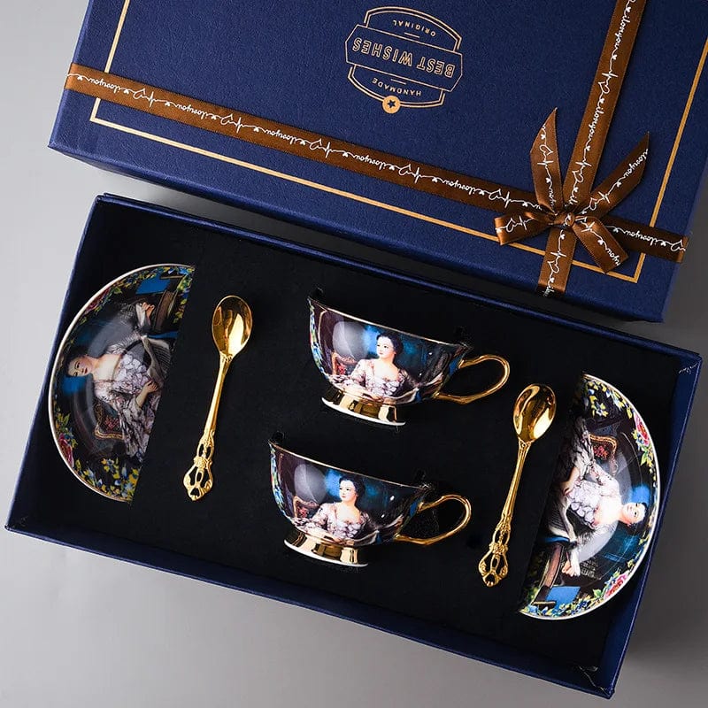 ALDO Kitchen & Dining > Tableware > Drinkware New Coffee and Tea Sets / Porcelain / Two Cups two Saucers Two Spoons Gift Set Style 3 Royal Classic Venetian Art Coffee and Tea Set 24 K Gold Plated Bone China Porcelain