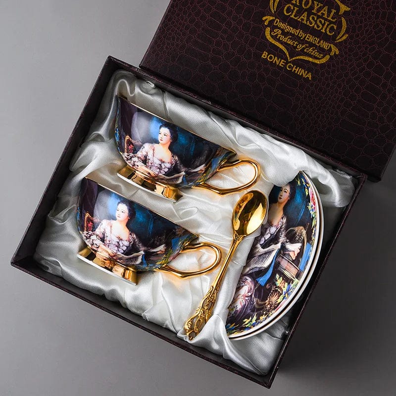 ALDO Kitchen & Dining > Tableware > Drinkware New Coffee and Tea Sets / Porcelain / Two Cups two Saucers Two Spoons Gift Set Style2 Royal Classic Venetian Art Coffee and Tea Set 24 K Gold Plated Bone China Porcelain