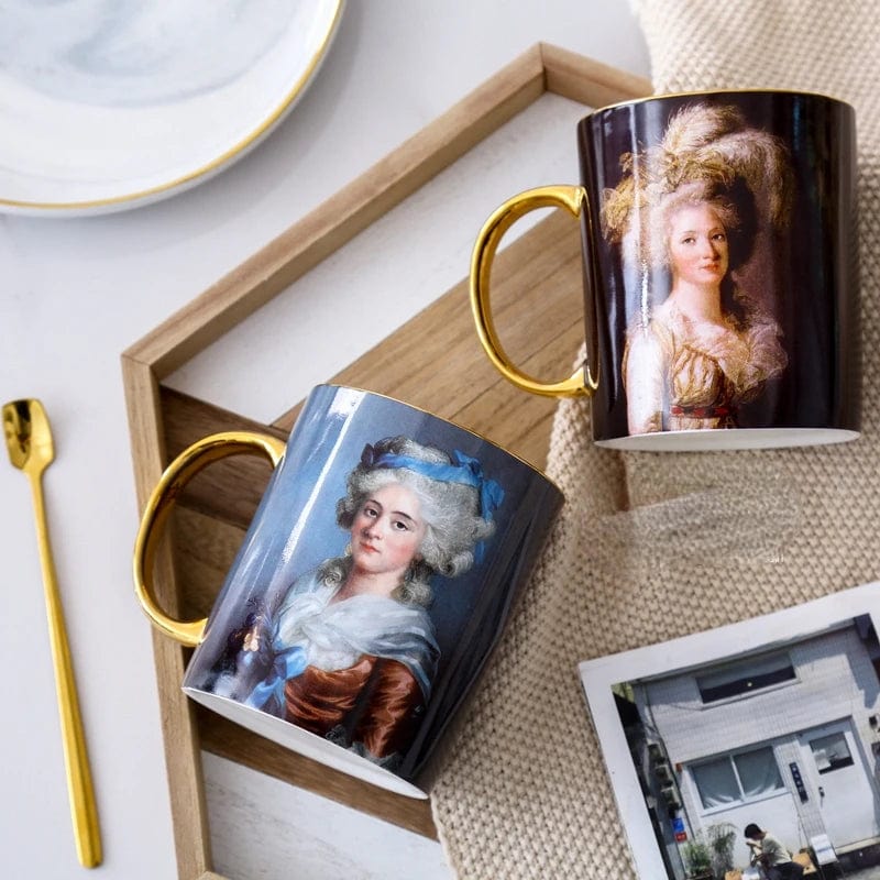 ALDO Kitchen & Dining > Tableware > Drinkware Royal Classic Luxury Premium Oil Painting Tea Coffee Mugs 24 K Gold Plated Bone China Porcelain