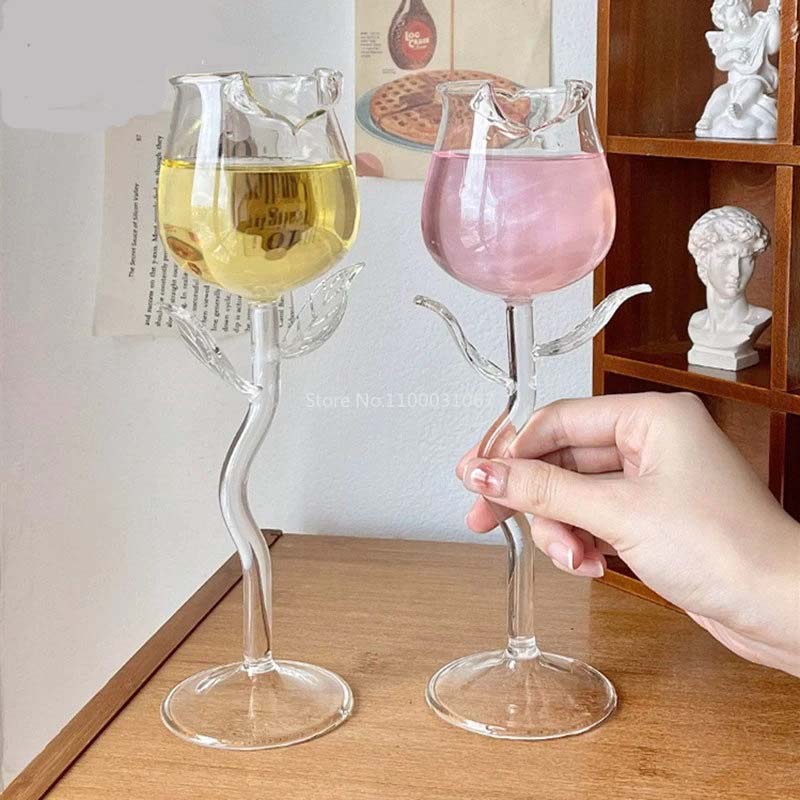 ALDO Kitchen & Dining > Tableware > Drinkware Set of Two Rose Shape Glasses / Lead free Crystal / 22.5 cm toll x 7 cm width Rose Shape Fun Glass for Martini, Cocktails, Champagne Party and Home Bar