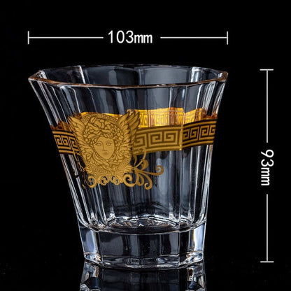 ALDO Kitchen & Dining > Tableware > Drinkware Style 6 / Crystal Lead Free Luxury Versace Style Hand Cut and Blown 24 Karat Gold Plated Crystal lead Free Glasses for Whisky Vodka Cocktails