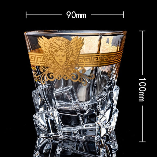 ALDO Kitchen & Dining > Tableware > Drinkware Style 7 / Crystal Lead Free Luxury Versace Style Hand Cut and Blown 24 Karat Gold Plated Crystal lead Free Glasses for Whisky Vodka Cocktails